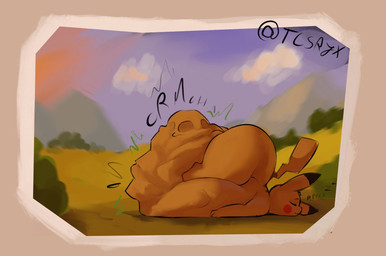after_vore ambiguous_feral ambiguous_gender ambiguous_pred ass_up belly belly_on_ground belly_squish big_belly big_butt black_ear_tips black_text bloated blurred_background bone bone_breaking bone_imprints bones_in_stomach border butt cheek_spots cloud compression_sound_effect crunch crushing_sound_effect curved_text death digestion dipstick_ears ear_markings evening eyes_closed fatal_vore feral feral_pred fully_inside fur head_on_ground head_tuft huge_belly hyper hyper_belly immobile imprint light lightning_tail lying lying_on_ground monotone_arms monotone_belly monotone_butt monotone_legs motion_lines mountain multicolored_ears nature nature_background on_front on_ground outside plant pointy_ears pokemon_speak quadruped resting_on_belly rumbling_stomach shortened_sound_effect shrub side_view size_difference skull skull_imprint sky sleeping sleeping_pred smaller_feral smaller_pred soft_vore solo sound_effect_variant sound_effects squish sunset tail text thick_thighs tuft twitter_handle two_tone_ears unseen_prey vore vowelless vowelless_sound_effect white_border wide_hips yellow_arms yellow_belly yellow_body yellow_butt yellow_face yellow_fur yellow_hands yellow_legs yellow_tail yellow_tuft zzz tcsrjx nintendo pokemon generation_1_pokemon mammal pikachu pokemon_(species) rodent 2025 compression_artifacts digital_media_(artwork) digital_painting_(artwork) english_description english_text full-length_portrait hi_res lighting painting_(artwork) portrait shaded signature soft_shading