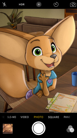 anthro big_ears biped black_markings black_nose brown_body chair clothed clothing eyebrows female furniture genitals gesture gloves_(marking) heart_symbol inside loli looking_at_viewer markings on_chair open_mouth open_smile pajamas phone_screen pink_clothing pink_shirt pink_topwear shirt sitting sitting_on_chair smile solo table teeth text tongue topwear user_interface vulva waving waving_at_viewer young young_anthro young_female comatose abby_(comatose) canid canine fennec_fox fox mammal true_fox 2024 absurd_res english_text hi_res
