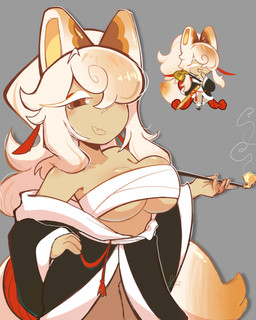 animal_ears asian_clothing breasts chest_binding_tape clothing cream_hair crossgender east_asian_clothing female fluffy fluffy_tail food grey_background hair japanese_clothing kimono kiseru simple_background smoking_pipe solo tail under_boob conditional_dnp fervourbunny cookie_run cookie_run_kingdom devsisters manju_cookie cookie_(cookie_run) food_creature humanoid 2026 4:5 absurd_res digital_media_(artwork) hi_res
