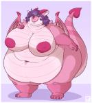 4_toes anthro areola belly big_belly big_breasts border breasts claws colored_nails eyebrows eyelashes eyeshadow feet female finger_claws fingers hair heart_symbol horn huge_belly humanoid_hands hyper hyper_belly looking_at_viewer makeup membrane_(anatomy) membranous_wings morbidly_obese morbidly_obese_anthro morbidly_obese_female nails navel nipples non-mammal_breasts non-mammal_nipples nude obese obese_anthro obese_female overweight overweight_anthro overweight_female pink_eyes pink_nails purple_hair scales simple_background smile solo tail thick_thighs toe_claws toes white_background white_border wide_hips wings kittyfred mythology dragon mythological_creature mythological_scalie scalie 2017 absurd_res hi_res