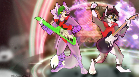 collar detailed_background duo electric_guitar female guitar hair long_hair male male/female multicolored_body musical_instrument plucked_string_instrument rock spiked_collar spikes string_instrument yellow_eyes kitsune_udon_(artist) fender_musical_instruments_corporation five_nights_at_freddy's five_nights_at_freddy's:_security_breach scottgames steel_wool_studios stratocaster roxanne_wolf wolfred_volk_(romeodog) canid canine canis mammal wolf 2022 absurd_res digital_media_(artwork) hi_res