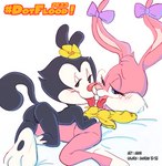 anthro anthro_on_anthro bedroom_eyes blush bottomless butt clothed clothing duo female female/female genitals loli looking_at_viewer narrowed_eyes nude pussy seductive simple_background smile tongue tongue_out young young_anthro 8horns animaniacs tiny_toon_adventures warner_brothers babs_bunny dot_warner inkblot lagomorph leporid mammal rabbit 2022 absurd_res colored crossover hi_res