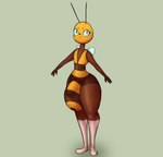 antennae_(anatomy) anthro big_bulge biped black_eyes brown_body bulge clothing detailed_bulge genital_outline huge_bulge legwear male male_anthro penis_outline solo stockings wings jovi_cap lambee_(jovi_cap) arthropod bee hymenopteran insect hi_res