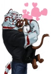 anthro biceps blush duo eyes_closed heart_symbol hug larger_male male male/male muscular predator/prey romantic romantic_ambiance romantic_couple size_difference smaller_male tail amonomega blazerwolf felix_arden felid least_weasel mammal mustelid musteline pantherine tiger true_musteline weasel