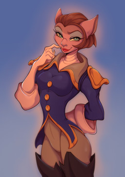 anthro bangs biped breasts captain clothed clothing female hair lipstick looking_at_viewer makeup medium_breasts pirate pose short_hair solo three-quarter_view kaba4ok13 disney treasure_planet captain_amelia domestic_cat felid feline felis mammal digital_drawing_(artwork) digital_media_(artwork) hi_res portrait shaded soft_shading three-quarter_portrait