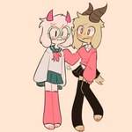 blush bottomwear clothing duo eyewear femboy fur glasses green_eyewear green_glasses horn male orange_eyes pink_eyes skirt tail tan_body tan_fur warmers white_body white_fur ztermidsy deltarune undertale_(series) fan_character ralsei vinny_(sherwind52) bovid caprine goat mammal 1:1 hi_res