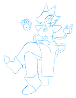 5_fingers anthro blush blush_stickers crossed_legs electrical_plug_tail female fingers floating_hands pawpads sitting solo bigsteppies deltarune undertale_(series) tasque_manager darkner felid feline mammal robot_anthro blue_and_white hi_res monochrome