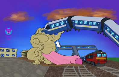 anthro balls barazoku belly big_balls big_belly big_muscles big_penis destruction genitals huge_balls huge_muscles huge_penis hyper hyper_balls hyper_genitalia hyper_penis male muscular object_vore penis railway_track solo train vehicle vehicle_ingestion vein veiny_arms veiny_balls veiny_muscles veiny_penis vore seinki canid canine canis domestic_dog kuvasz livestock_guardian_dog mammal pastoral_dog absurd_res hi_res