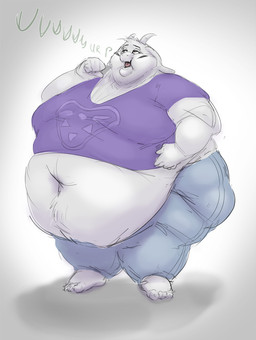 anthro belly big_belly burping fur horn male moobs obese obese_male overweight overweight_male solo weight_gain white_body white_fur fapusmaximus deltarune undertale undertale_(series) asriel_dreemurr asriel_dreemurr_(god_form) bovid caprine goat mammal hi_res