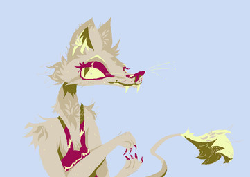 anthro bra clothing fangs female fur purple_bra purple_clothing purple_underwear smile solo tail tail_tuft tan_body tan_fur teeth tuft underwear naircat domestic_cat felid feline felis mammal 2017 bust_portrait digital_drawing_(artwork) digital_media_(artwork) microsoft_paint_(artwork) portrait