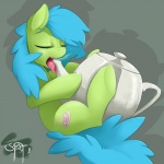 1:1 beverage blue_hair bodily_fluids cutie_mark equid equine eyes_closed female feral food fur green_body green_fur hair hasbro hi_res horse licking mammal micro my_little_pony pony saliva shadow simple_background solo starlight_spark steam tea tealove_(mlp) teapot tongue tongue_out