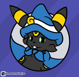 ambiguous_gender anthro black_body blue_clothing cape clothing fur green_eyes hat headgear headwear magic_user ring simple_background solo sunrise wizard_hat goombato_dibujos nintendo pokemon goombato_umbreon eeveelution generation_2_pokemon pokemon_(species) umbreon hi_res icon
