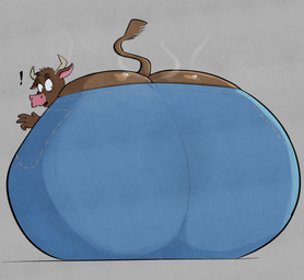 2_horns anthro big_butt bodily_fluids bottomwear brown_body brown_fur butt butt_cleavage butt_focus butt_shot clothed clothing denim denim_bottomwear denim_clothing exclamation_point female freckled_butt freckles fur grey_background horn huge_butt hyper hyper_butt jeans looking_back musk pants raised_tail rear_view simple_background sitting smelly_butt solo sweat sweaty_butt tail tight_bottomwear tight_clothing tight_jeans tight_pants wide_eyed gassipons bovid bovine cattle mammal 2026 absurd_res digital_drawing_(artwork) digital_media_(artwork) hi_res