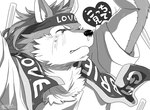 accessory anthro bodily_fluids clenched_teeth clothed clothing fur headband male simple_background snot solo tears teeth white_background hijirinoyuta lifewonders tokyo_afterschool_summoners hati_(tas) canid canine canis mammal wolf monochrome