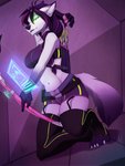 4_toes 5_fingers anthro black_nose breasts feet female fingers fur green_eyes hair midriff navel purple_hair smile solo toes white_body white_fur wolflady mei_(meiwoof) canid canine fox mammal 3:4 digital_media_(artwork) shaded