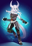 armor clothed clothing female fog hair hooves horn lips looking_at_viewer magic monk not_furry simple_background smile solo white_body awakeningwind blizzard_entertainment warcraft animal_humanoid draenei human humanoid mammal mammal_humanoid digital_media_(artwork)