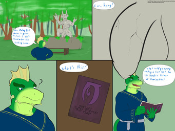 abs balls blue_clothing blue_eyes book clothing dialogue foreskin forest furniture genitals grass green_body green_scales green_tail male muscular muscular_male outside penis plant question_mark robe sash scales sculpture speech_bubble statue table tail text tree seriftarkus microsoft the_elder_scrolls molag_bal argonian inanimate_object scalie 4:3 comic digital_media_(artwork) english_text hi_res