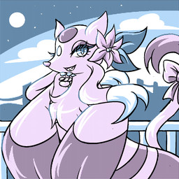 accessory anthro bedroom_eyes big_butt blue_eyes bow_(feature) bow_accessory bow_ribbon building butt city claws curvy_figure eyelashes eyeliner eyeshadow female flower front_view fur furgonomics half-closed_eyes makeup moon narrowed_eyes night outside pawpads paws pink_body pink_fur plant purple_body purple_fur ribbons seductive semi-anthro skyscraper smile solo tail tail_accessory tail_bow tail_ribbon teeth thick_thighs voluptuous whiskers wide_hips patohoro nintendo pokemon fan_character konghou generation_5_pokemon mammal mienshao pokemon_(species) 1:1 2019 digital_media_(artwork) hi_res oekaki