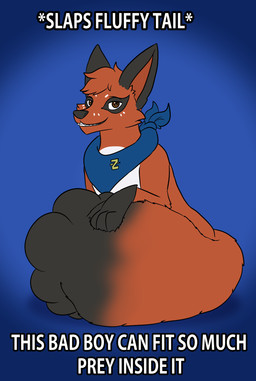 ambiguous_gender ambiguous_pred ambiguous_prey black_body black_fur blue_background blue_kerchief blue_neckerchief brown_eyes cheek_tuft dipstick_tail facial_tuft feral feral_pred fur head_tuft kerchief looking_at_viewer markings neckerchief neckwear red_body red_fur sharp_teeth simple_background smile solo tail tail_fetish tail_markings tail_play tail_vore teeth text tuft unseen_prey vore white_body white_fur tastytales nintendo pokemon z_(tastytales) generation_8_pokemon nickit pokemon_(species) english_text hi_res meme male_(lore)