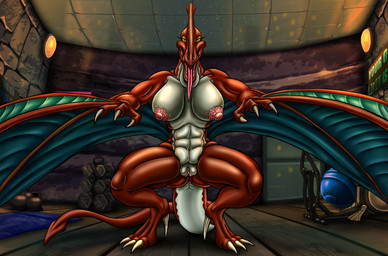 abs anthro anus ball big_breasts breasts building crouching exercise_ball exercise_bike exercise_equipment female genitals half-closed_eyes long_tongue looking_at_viewer membrane_(anatomy) membranous_wings muscular muscular_anthro muscular_female narrowed_eyes navel nipples non-mammal_breasts non-mammal_navel non-mammal_nipples open_mouth red_body red_scales scales skylight skyscraper solo squatting_pose tail thick_thighs tongue tongue_out vulva wide_hips wings lokidragon87 ptrisha_(lokidragon87) prehistoric_species pterosaur reptile scalie absurd_res hi_res