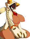 big_breasts braided_hair braided_pigtails breasts brown_body brown_skin female grin hair huge_breasts nipples pigtails shadow_face sharp_teeth smile solo teeth akitaka arc_system_works blazblue taokaka animal_humanoid cat_humanoid felid felid_humanoid feline feline_humanoid humanoid kaka_(blazblue) mammal mammal_humanoid featureless_(disambiguation)