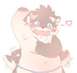 anthro asian_clothing blue_eyes blush chibi clothing east_asian_clothing eyebrows fundoshi heart_symbol japanese_clothing male navel scar slightly_chubby smile solo tail tail_motion tailwag thick_eyebrows underwear tsukamototgg lifewonders tokyo_afterschool_summoners moritaka_(tas) canid canine canis domestic_dog mammal hi_res