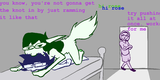 anal anal_penetration animal_genitalia animal_penis anthro balls blue_hair canine_genitalia canine_penis cutaway dialogue eyewear fur genitals glasses green_body green_fur green_hair green_penis green_text group gynomorph gynomorph/male gynomorph_penetrating gynomorph_penetrating_male hair hair_bite human_on_humanoid human_penetrated humanoid_penetrating humanoid_penetrating_human intersex intersex/male intersex_penetrating intersex_penetrating_male interspecies knot knotted_penis male male_penetrated open_mouth penetration penile penile_penetration penis penis_in_ass purple_background sex simple_background sister_penetrating_brother tail talking_to_another text trio white_body white_skin alyfia homestuck ms_paint_adventures jade_harley john_egbert rose_lalonde animal_humanoid canid canid_humanoid canine canine_humanoid dog_humanoid human humanoid mammal mammal_humanoid aliasing digital_media_(artwork) brother_(lore) brother_and_sister_(lore) incest_(lore) sibling_(lore) sister_(lore)
