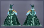 anthro armwear ball_gown clothing corset dress elbow_gloves gloves handwear latex latex_clothing latex_dress lingerie long_dress male puffy_dress standing topwear wings shamziwhite friendship_is_magic hasbro my_little_pony arthropod changeling ghost spirit