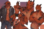 abs anthro bulge clothed clothing horn male navel smile tail teeth yellow_eyes okithau mythology dragon mythological_creature mythological_scalie scalie wingless_dragon 2021 3:2 digital_media_(artwork)