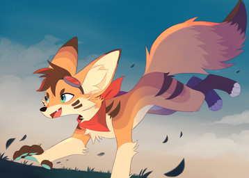 cloud eyewear feet feral front_view fur goggles hair inner_ear_fluff male outside paws sky smile solo tail teeth toes tongue tuft aseethe canid canine fox mammal 2026 digital_drawing_(artwork) digital_media_(artwork) hi_res