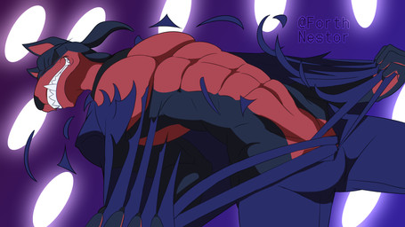 abs anthro clothing eyewear fur grin hair low-angle_view male muscular muscular_anthro muscular_male pecs ponytail red_body red_fur smile solo sunglasses torn_clothing nestor_forth mythology thong_(nestor_forth) canid canid_demon canine canis demon dobermann domestic_dog hellhound mammal mythological_canine mythological_creature pinscher 16:9 hi_res widescreen