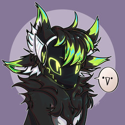 4_ears anthro black_body black_fur fur green_body green_fur grey_background machine male multi_ear neck_tuft simple_background smiley_face solo tuft visor white_body white_fur yoru protogen 1:1 hi_res