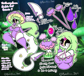 3_eyes anthro black_eyes clothed clothing female fungus green_hair hair heterochromia multi_eye mushroom mushroom_cap pink_eyes solo tail text white_body white_eyes lewdchuu nintendo pokemon shorbette_(lewdchuu) elemental_creature fungi_fauna generation_3_pokemon generation_7_pokemon hybrid pokemon_(species) seviper shiinotic english_text hi_res