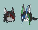 accessory anthro bandage bandage_on_face black_hair blue_eyes blue_hair blue_horn broken_horn brown_eyes fur green_hair green_horn grey_body grey_fur hair hair_accessory hairband horn male open_mouth plant red_hair red_horn simple_background smile solo white_body white_fur crybitur mythology touhou yukkuri_shiteitte_ne greooty suwyzid canid canine canis dragon elemental_creature felid flora_fauna hybrid mammal mythological_creature mythological_scalie scalie suwysid wolf hi_res