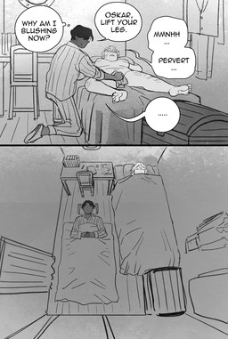 bed bedding blanket blush breasts clothed clothing duo eyewear female furniture glasses hair male male/female navel nipples not_furry nude sleeping speech_bubble text starfleetrambo edward_(starfleetrambo) oskar_(starfleetrambo) animal_humanoid human humanoid mammal marine marine_humanoid oarfish_humanoid siren digital_media_(artwork) hi_res sketch trans_(lore) trans_man_(lore)