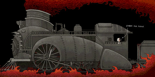 ambiguous_gender fire fur not_furry smoke solo split_color sprite steam_locomotive train vehicle wheel white_body white_fur jejejunum ember_(jejejunum) spirit 2025 digital_drawing_(artwork) digital_media_(artwork) hi_res