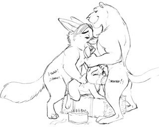age_difference anthro arm_support arms_bent back_grab bent_arm big_penis birthday_cake butt cake camera clothed clothing dessert dominant dominant_male double_penetration ear_grab ears_down eyes_closed fellatio female food forward_arm_support from_behind_position fur genitals grabbing_both_ears group group_sex hand_on_another's_head hand_on_back hand_on_ears hand_on_head hat hay hay_bale head_grab headgear headwear interspecies larger_male lying male male/female male_penetrating mature_female nude on_front onomatopoeia oral oral_penetration penetration penile penile_penetration penis pivoted_ears platform_sex platform_spitroast predator/prey raised_shoulders recording sex simple_background size_difference smaller_female smaller_penetrated smile sound_effects spitroast standing standing_doggystyle straight_legs stretched_mouth text text_with_emanata three-quarter_view threesome tight_fit trio vaginal vaginal_penetration white_background third-party_edit zaush disney zootopia bonnie_hopps gideon_grey canid canine felid fox lagomorph leporid mammal pantherine rabbit red_fox true_fox 2018 digital_drawing_(artwork) digital_media_(artwork) english_text monochrome sketch