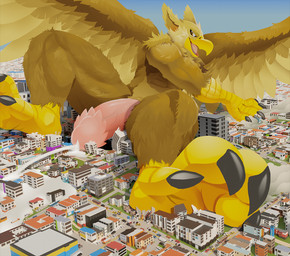 4_toes 5_fingers abs anthro balls barefoot beak biceps biped bodily_fluids brown_body brown_fur building building_destruction city city_background city_destruction cityscape claws crush cum cumshot destruction ejaculation erection feathered_wings feathers feet finger_claws fingers fur genital_fluids genitals house humanoid_genitalia humanoid_penis landscape_dwarfing macro macro_anthro macro_male male muscular muscular_anthro muscular_male nude open_mouth orgasm outside pawpads paws pecs penile penis sky smile solo tail toes wings pogonip mythology carpo avian gryphon mythological_avian mythological_creature