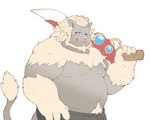 anthro humanoid_hands kemono male moobs overweight overweight_male simple_background solo weapon inunoshippo final_fantasy final_fantasy_xiv square_enix felid hrothgar mammal 2022 5:4 character_request hi_res