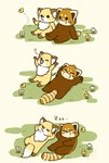 ambiguous_gender black_eyes brown_body chibi dot_eyes duo eyes_closed feral flower kemono lying outside plant simple_eyes sitting sleeping stretching shi_nominmin ailurid arthropod butterfly canid canine fox insect lepidopteran mammal red_panda 2025 comic hi_res