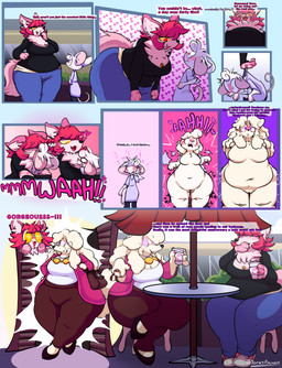 age_difference age_progression anthro beverage bodily_fluids breast_growth breasts closet clothing coffee coffee_shop crossgender dialogue dizzy dominant dominant_female duo elderly elderly_female female fluffy fluffy_tail forced french_kissing gender_transformation genitals genitals_shrinking growth growth_sequence identity_change identity_death kissing larger_dom larger_female making_out male male/female mature_female moan mtf_crossgender mtf_transformation nude older_female onomatopoeia overweight penis penis_shrinking purse questionable_consent ring saliva saliva_string shopping sitting size_difference smaller_male sound_effects species_transformation submissive submissive_male sudden tail teasing text thick_thighs tongue tongue_out torn_clothing transformation transformation_through_kiss vaginal vulva wife wrinkles yeenskunk cassidy_(yeenskunk) canid canine canis domestic_dog hyena mammal mouse murid murine rodent absurd_res comic english_text hi_res