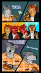 4:7 absurd_res anthro anthro_on_anthro barakuma bear blush canid canine canis comic cute_fangs dialogue duo english_text facial_hair food freckles hair hi_res hot_dog male male/male mammal movie_theater piercing plaid red_hair romantic romantic_couple smile text wolf