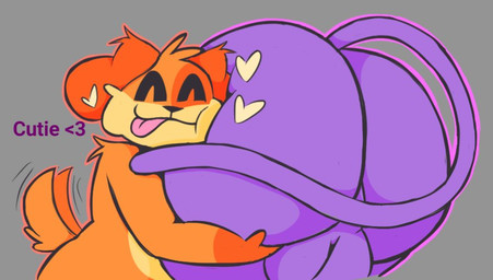 anthro arm_tuft backsack balls big_butt black_nose butt closed_smile duo eyes_closed fur fur_tuft genitals grey_background head_on_butt head_tuft heart_symbol hug hugging_another hugging_butt male male/male mouth_closed multicolored_body multicolored_fur nude nude_anthro nude_male orange_body orange_fur pink_tongue purple_body purple_fur shoulder_tuft simple_background smile tail tail_motion tailwag text tongue tongue_out tuft yellow_body yellow_fur tunemon mob_entertainment poppy_playtime smiling_critters catnap_(poppy_playtime) dogday_(poppy_playtime) canid canine canis domestic_cat domestic_dog felid feline felis mammal 2025 digital_media_(artwork) english_text