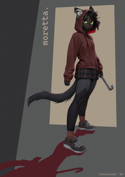 anthro biped black_body black_fur black_hair black_tail bottomwear breasts claws clothed clothed_anthro clothed_female clothing ear_piercing female finger_claws fingers footwear fully_clothed fully_clothed_anthro fully_clothed_female fur hair holding_object hoodie inner_ear_fluff looking_at_viewer piercing shoes simple_background skirt socks solo standing tail topwear tuft yellow_eyes iskra domestic_cat felid feline felis mammal 2026 digital_drawing_(artwork) digital_media_(artwork) hi_res