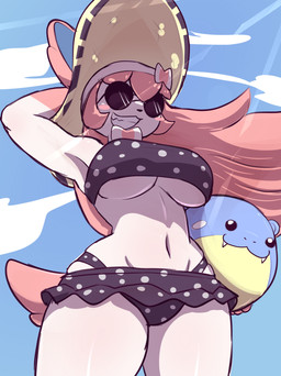 anthro anthrofied big_breasts bikini bow_ribbon breasts clothing cloud curvy_figure eyewear female frilly frilly_clothing hair hat headgear headwear light light_beam low-angle_view navel pink_hair pokemorph polka_dots sky smile solo sunbeam sunglasses sunlight swimwear thick_thighs two-piece_swimsuit under_boob wide_hips oreon_smol nintendo pokemon summer_(oreon_smol) eeveelution generation_3_pokemon generation_6_pokemon pokemon_(species) spheal sylveon absurd_res hi_res shaded