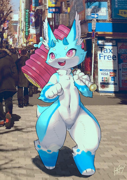 anthro blue_body blue_fur chest_tuft city fist fur hammer horn long_ears looking_around male outside photo_background red_eyes solo thick_thighs tools tuft walking razy magical_beast_sherbert sherbert_shenanigans sherbert_(sherbert_shenanigans) human lagomorph leporid mammal rabbit hi_res photography_(artwork)