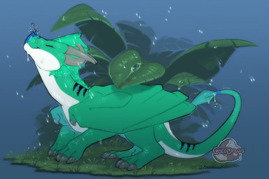 ambiguous_gender claws digitigrade dipstick_nose feral grass green_body green_scales grey_claws grey_horn horn membrane_(anatomy) membranous_wings plant quadruped raindrop raining scales solo tail thick_tail white_body white_scales wings cocodrops_(artist) european_mythology mythology anajir dragon mythological_creature mythological_scalie scalie western_dragon 3:2 full-length_portrait portrait