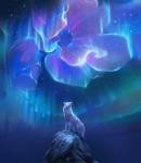 ambiguous_gender aurora_(phenomenon) detailed_background feral flower fur iridescent night outside plant quadruped sky solo standing star starry_sky white_body white_fur alectorfencer canid canine canis mammal wolf 2020 cool_colors digital_media_(artwork) hi_res