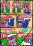 2021 anthro babystar biped clothing comic detailed_background dialogue english_text eyewear fur gemma_polson glasses group hair hi_res male panel_skew shirt sitting speech_bubble text topwear trio young young_anthro zeezee_(zee-zee)