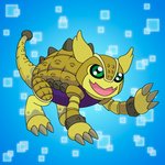 black_sclera claws evolution evolution_(transformation) fangs feral green_eyes open_mouth shell solo spikes teeth transformation yellow_body charlesdoodles bandai_namco digimon ankylomon armadillomon digimon_(species) 1:1 hi_res